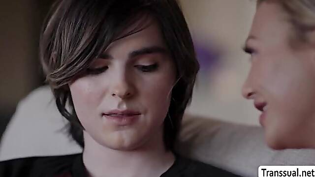 Brunette tranny Ella Hollywood confess and fucks babe Adiras pussy