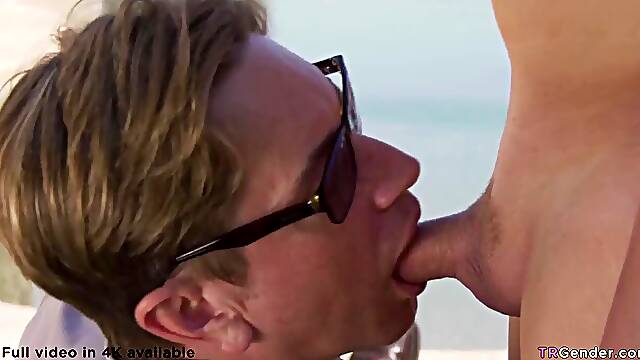 TS chick ready for cock after sunbathing