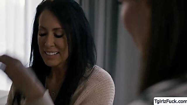 Slim ts Natalie Mars fucks the pussy of her roommate Reagan Foxx