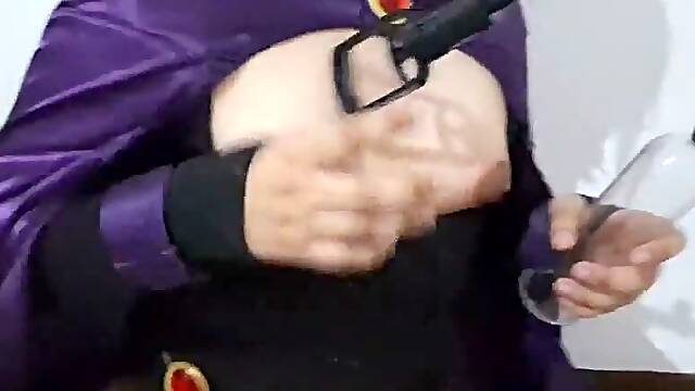 Femboy Raven Punishing her Puffy Nipples and Lactating her Growing Tits with Vacuum Machine