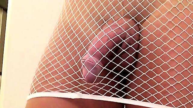 Fishnet Mini Skirt Surprise with a Big Cock