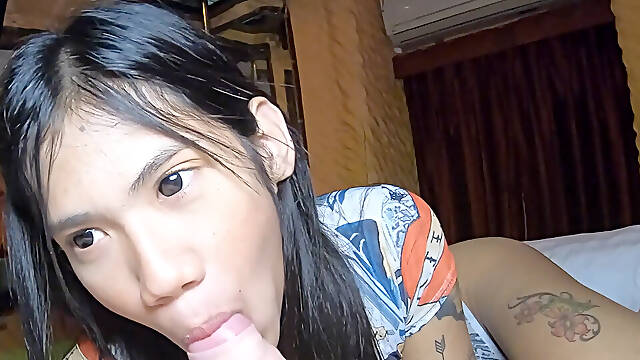 Femboy poledancer BJ and anal sex