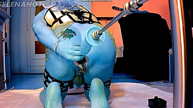 Anal training with hot blue skin Avatar