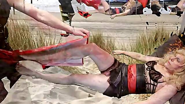 Mistress Samantha punishes her tgirl slave Marina with a good spanking and teases her