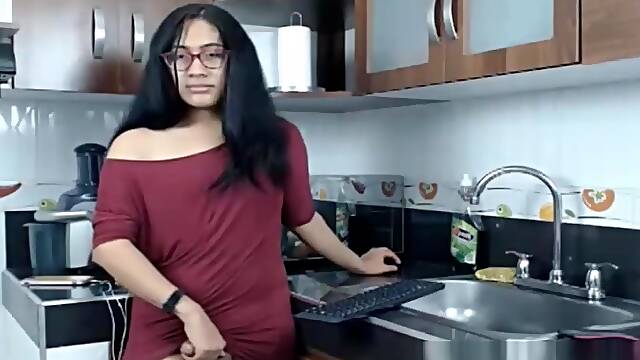Nerdy ladyboy Flashing large wang And butthole