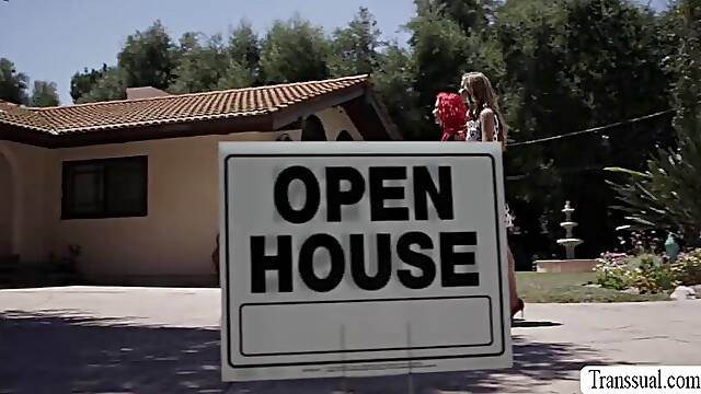 Skinny trans and her girlfriend fucked by real estate agent