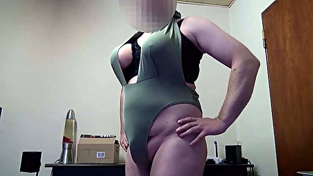 Fake Boobs - posing in a swimsuit, shaved body