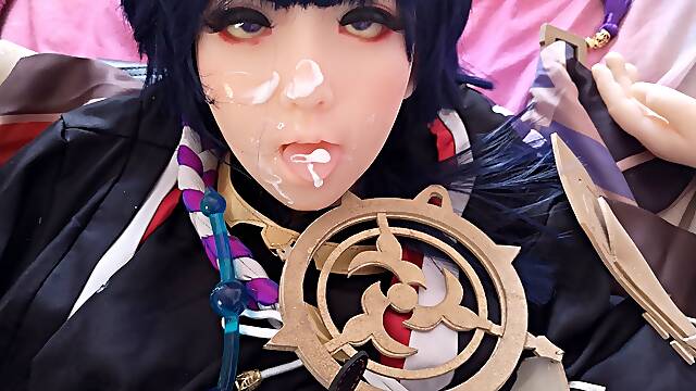 Genshin Impact trans doll Scaramouche cosplayer gets stuffed in the ass