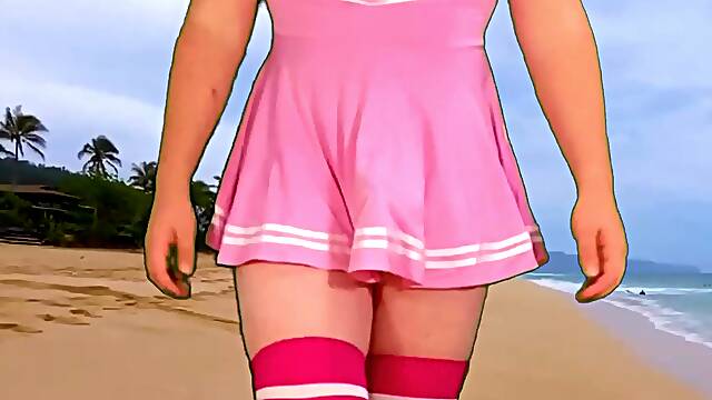 Hefty mammories she-creature beach walk