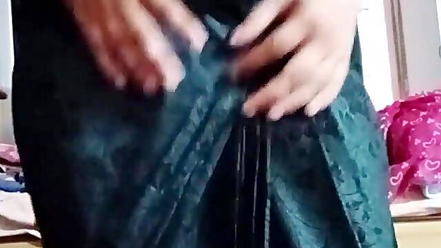 Indian Pillow-biter Crossdresser Bottom Gaurisissy toying and pressing her monstrous milk cans in Black Saree real hard-core hook-up