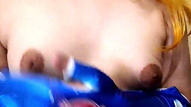 Trans Samus Delicate Melon Spanking with Big black cock fuck stick and Lactating her Perky Puffies