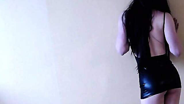 Sissy attempts on black sundress, taunts like a biotch and pops from vibroorgasm
