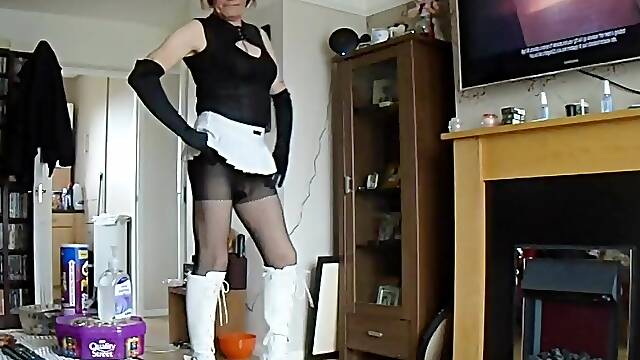 Redone the movie of me in whir=te micro mini-skirt and footwear