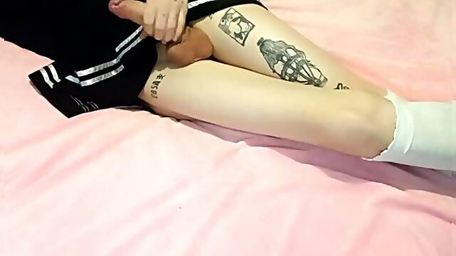 Femboy in Mini Miniskirt plays with monstrous bone