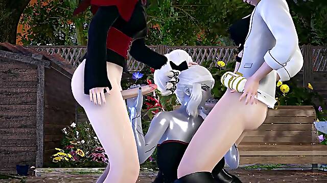 3Some Futa Blake Belladonna and Ruby Rose pokes Salem RWBY