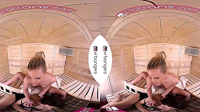 VRB TRANS Valentine's threesome with two hot Darling in sauna VR Porn