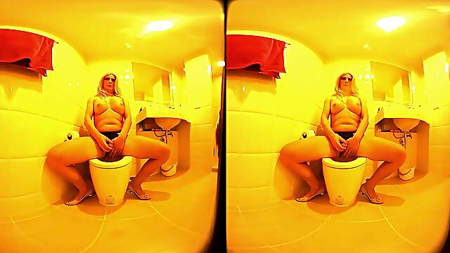 Blonde European Shemale Pee, Cock Play And Jerk Of Instruction (JOI) In Bathroom - SexLikeReal Shemale