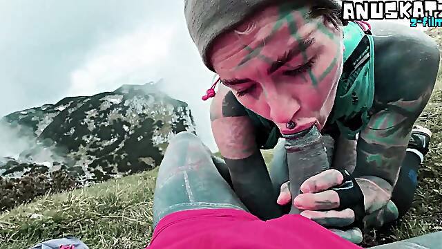 Mountainside passion outdoor bang with facial cumshot