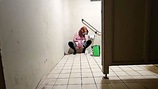 Cock whore face writing toilet and flashing at a mall x