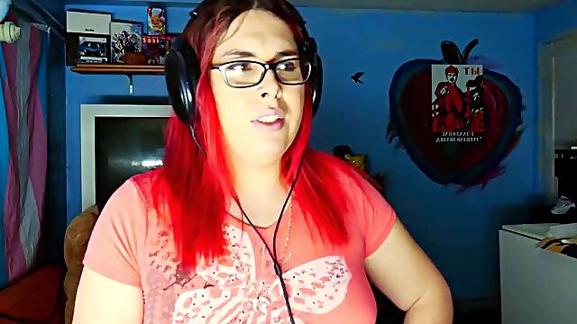 Trans girl watching porn and masturbating