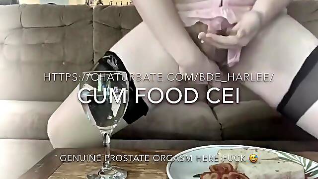 Cum Food CEI for a Crossdressing Cumslut by BDE Harlee on Chaturbate!
