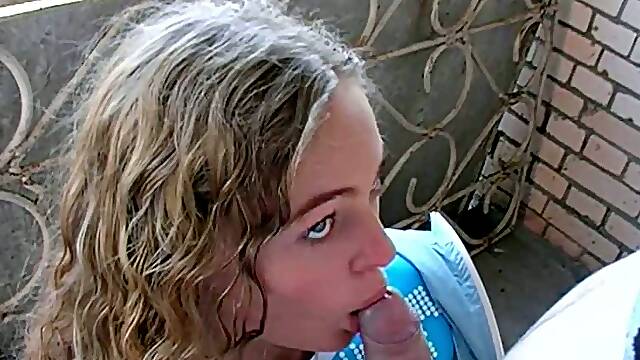 Public Blowjob in the Balcony By Beautiful Blonde Babe