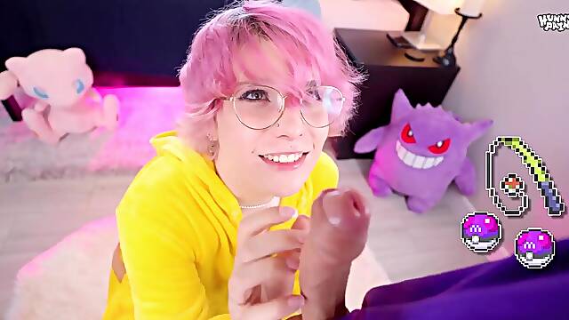 Femboy Pokeslut bimbo likes to bounce and suck on twink ramrod