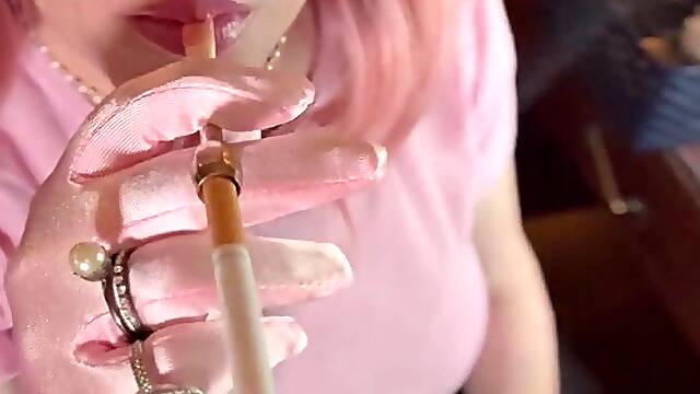 A Pink Princess! Tina Snua Smokes A Cigarette In A Holder - Smokin Cute Wig Gloves Smoker