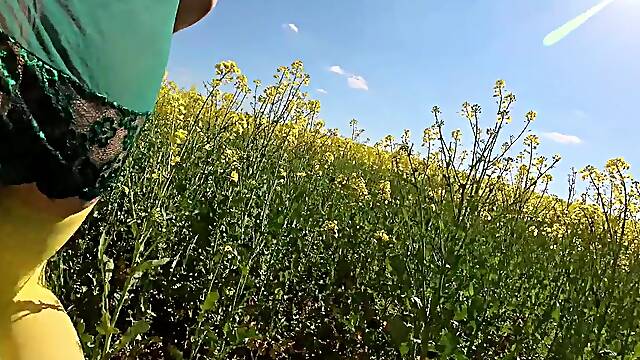 Walking outdoor in yellow stocking