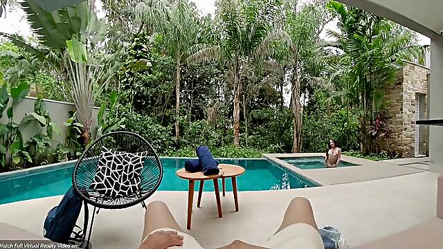 VRB Trans: Sexy Latin babe Transsexual Sucks Massive Weenie Near The Pool In Spanish Villa pt.1
