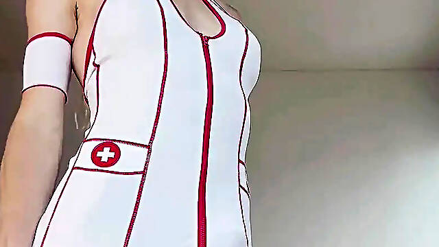 Hot Latex Nurse Trans Cutie Dancing and Wanking Her Penis