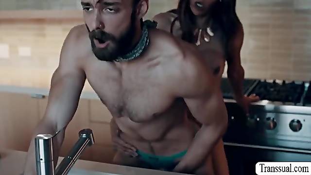 Recent stepson gets his butt bareback screw by his TS stepmother