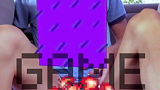 Cute trans hotty plays with herself in the car. lots of distractions - some flashing and moving objec