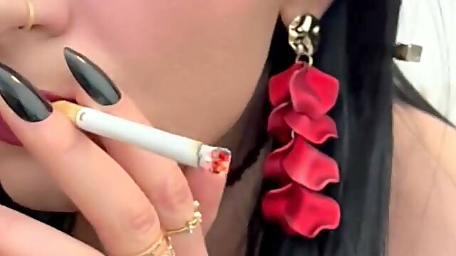 Sultry mother I'd like to fuck Large Boobs Hotty Smokin' Cigarette Femdom-goddess Carnal and Hot BodyStocking with me at Home