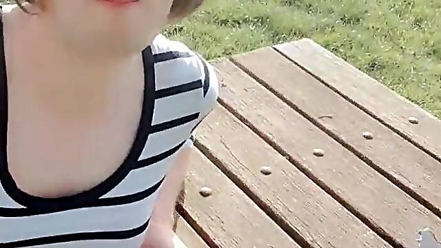 Risky outdoor void urine on picknick bench