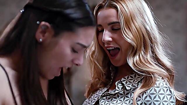 Two Blondes 1 Brunette hair - Trans Bangs Angel in Lesbo T-girl 3some with Double Shemale hentai Transformation