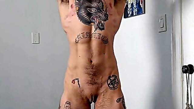 FTM personal coach shows off vagina and body bare workout with Viktor Belmont