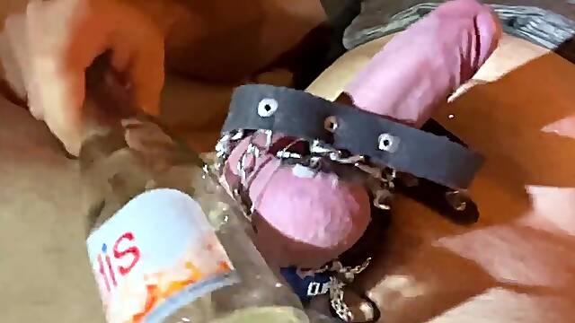 CBT Femboy BallBusting with a Glass Bottle