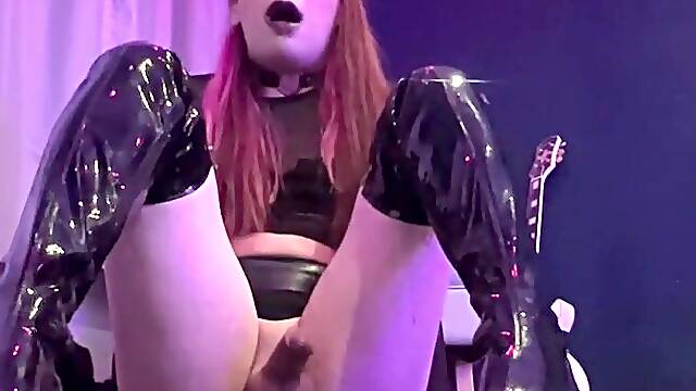 Slender Trans Alternative Cutie Rides And Sucks Toys Wearing Haunch Highs