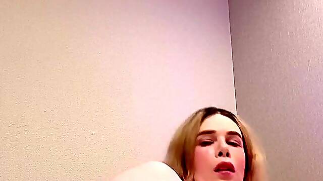 Hot large booty trans angel teases and plays with her beloved toy