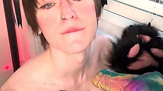 Femboy wolfie goes feral worshipping large overweight schlong uWu