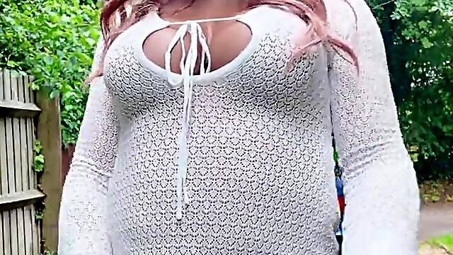 Crossdresser kellycd in white costume nylons and heels