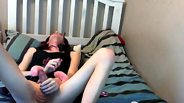Trans Camgirl Cums with Dildo Sissygasm