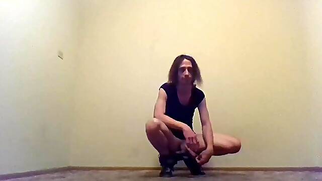 Undressed Transgirl Kneeling in Jeans - Self-Photography Posing