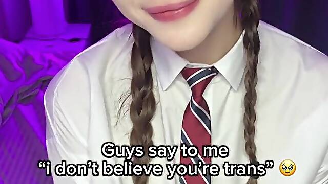 Stroking a trans dick after school