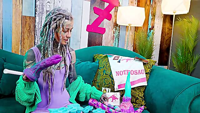Tattooed girl Unboxing Nothosaur fucktoys