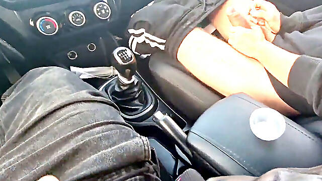 Truckers jizm on the highway by stroking each other off, lots of cum, big boners.