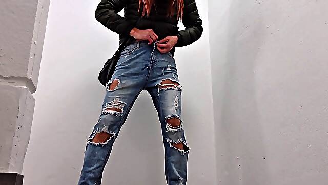 New Task: Jeans, Sperm, stocking,ankle shoes and outdoor