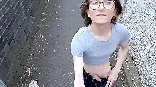 Naughty nubile trans nymph gets naughty in public alleyway