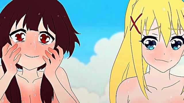 Konosyba: chicks with pricks staged a train (orgy) Aqua casts penises on Megumin and Darkness ! Hentai,animation,Parody 2025